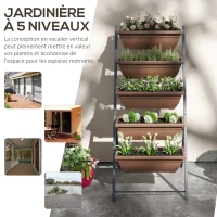 Outsunny Jardinière surélevée avec étages jardinière verticale avec 5 bacs à fleurs trous de drainage cadre en acier marron(m-4)