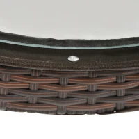 Outsunny Folding Rattan Garden Dining Table, 68 cm Round Rattan Garden Table with Water Ripple Tempered Glass Top, Wicker Edging  and Steel Frame for Outdoor, Patio, Brown(m-9)