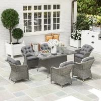 Outsunny Seven-Piece Rattan Dining Set - Light Grey(m-2)