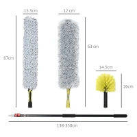 HOMCOM Kit di Pulizia per Casa e Ufficio con Asta, Spolverino per Ragnatele, Spolverino in Microfibra e Spolverino per Ventilatore(m-3)