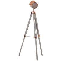 HOMCOM Industrial Tripod Floor Lamp, Nautical Searchlight with Adjustable Height, Wood Legs, E14 Lamp Base for Living Room, Bedroom, Grey and Rose Gold(m-1)