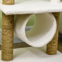 PawHut Arbre à chat griffoir sisal naturel tunnel plateforme style cosy chic quenouille peluche polyester 56 x 40 x 91cm beige(m-9)