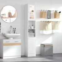 kleankin Tall Bathroom Storage Cabinet with Mirror, Freestanding Floor Cabinet Tallboy Unit with Adjustable Shelves, White(m-2)