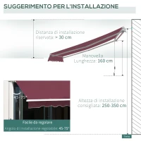 Outsunny Tenda da Sole a Bracci per Esterno con Manovella, Metallo e Poliestere, 3x2.5m Rosso Scuro(m-8)