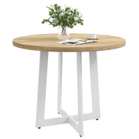 HOMCOM Tavolo da Pranzo Rotondo Moderno per 4 Persone, Ø100x75cm, Legno Naturale e Bianco(m-1)