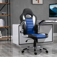 HOMCOM Chaise de bureau fauteuil racing sports pivotante réglable roulettes ergonomique PU 71 x 64 x 105,5-115,5 noir et bleu(m-2)