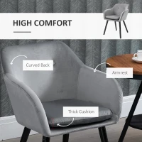 HOMCOM Dining Chairs Set of 2 Modern Upholstered Fabric Velvet-Touch Leisure Chairs with Backrest and Armrests, Lounge Reception Chairs for Home Office Kitchen Counter, Grey(m-6)