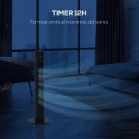 HOMCOM Ventilatore a Torre 45W a 4 Modalità e 3 Velocità con Timer da 12h, in ABS, Ø31.5x96 cm, Nero(m-7)