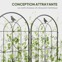Outsunny Support pour plantes grimpantes avec oiseaux lot de 2 treillis de jardin pour légume vigne fleur métal 50 x 150 cm noir(m-5)