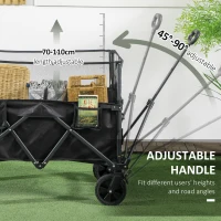 Outsunny Folding Garden Trolley, 180L Wagon Cart with Extendable Side Walls, for Beach, Camping, Festival, Black(m-6)
