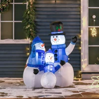 HOMCOM Pupazzi di Neve Gonfiabili da Esterno 120cm, Luminosi, Decorazione Natalizia Impermeabile con Picchetti e Corde, Bianco Blu(m-4)