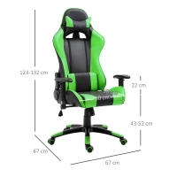 HOMCOM Sedia Gaming Professionale con Altezza Regolabile, Sedia da Ufficio Girevole e Reclinabile, con Sostegno Lombare e Collo, 67x67x123-132 cm, Nera e Verde(m-3)