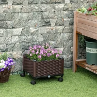 Outsunny Fioriera da Esterno in Plastica con 4 Ruote e Disco Auto-Irrigante, 40x40x31.5cm(m-2)