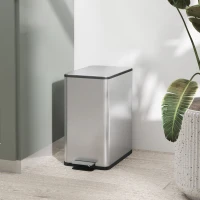HOMCOM Poubelle de cuisine 10L, en acier inoxydable avec couvercle à fermeture douce, compacte avec seau intérieur amovible(m-2)