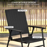 Outsunny Set of Four Folding Rattan Seat Chairs - Black(m-5)