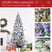 HOMCOM Árbol de Navidad Artificial con 250 Luces LED 210 cm Árbol Nevado con 829 Ramas Base Plegable de Metal Ø112x210 cm Verde(m-7)