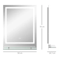 kleankin Large Vanity Mirror with Lights and Shelf, Illuminated bathroom Mirror with 3 Colour Brightness, Smart Touch, Anti-Fog(m-3)