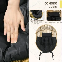 Outsunny Sillón de Ratán PE en Forma de Huevo con Reposacabezas Acolchado Cojín y Marco de Acero 89x75x143 cm Arena y Negro(m-6)