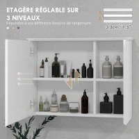 HOMCOM Armoire murale salle de bain armoire de toilette avec miroir étagères réglables et 2 portes - 65l x 15P x 49H cm blanc(m-5)