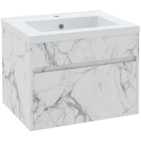 kleankin Meuble sous lavabo suspendu meuble de salle de bain avec bassin et tiroir design moderne 60 x 45,5 x 45 cm blanc(m-1)
