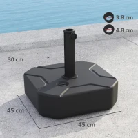 Outsunny Square Garden Parasol Base, Garden Umbrella Stand Heavy Duty Parasol Base, Filled Up to 25kg with Stand or 20kg with Water for for 38, 48 mm Poles, Black(m-3)
