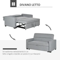 HOMCOM Divano Letto a 1 Piazza in Tessuto, Seduta 2 Posti e Schienale a 3 Reclinazioni, 154x87x89cm(m-4)