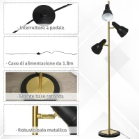 HOMCOM 150cm Lampada a Piantana da Terra con 3 Paralumi Regolabili, Base Rotonda, Interruttore a Pedale, in Metallo, Bronzo, 32x32x150cm(m-7)