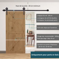 HOMCOM Kit de rail pour porte coulissante quincaillerie grange à porte coulissante en acier au carbone longueur de rail 183 cm café(m-4)