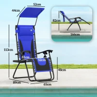 Outsunny Zero Gravity Lounger Chair, Folding Reclining Patio Chair with Shade Cover, Padded Seat, Cup Holder, Soft Cushion and Headrest for Poolside, Camping, Blue(m-3)