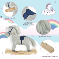 HOMCOM Kids Plush Rocking Horse w/ Sound Children Rocker Ride On Toy Gift 3-6 Years Grey(m-4)
