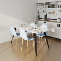 HOMCOM Modern Dining Chairs Set of 4, Kitchen Chairs with Backrest and Steel Legs for Dining Room, Living Room, Light Blue(m-8)