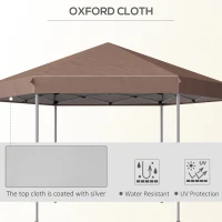 Outsunny 4x4m Hexagonal Pop up Gazebo, Garden Marquee Party Tent Wedding Canopy, Height Adjustable, with Storage Bag - Brown(m-6)