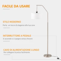 HOMCOM Lampada da Terra Moderna in Acciaio con Paralume in Tessuto Bianco, 61x33x160cm(m-5)