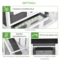PawHut Pollaio da Giardino Prefabbricato in Legno con Tetto Impermeabile, 175.4x95.5x100cm - Grigio(m-7)