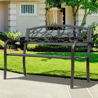 Outsunny Banc de Jardin 3 Places banc extérieur jardin Style Rural Chic pour balcon terrasse patio 127 x 60 x 85 cm métal époxy anticorrosion Brun(m-2)