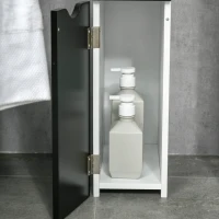 kleankin Columna de Baño con 2 Puertas y 2 Estantes Mueble Auxiliar de Baño Moderno 15,2x29,8x118 cm Blanco y Negro(m-8)