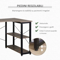 HOMCOM Scrivania Angolare Salvaspazio con 2 Ripiani per Ufficio e Casa, Scrivania Porta PC in Legno e Acciaio, Grigio Scuro(m-6)