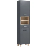 HOMCOM Tall Modern Bathroom Storage Cabinet - Grey(m-11)