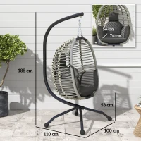 Outsunny Outdoor Swing Chair with Thick Padded Cushion, Patio Hanging Egg Chair with Metal Stand, Foldable Basket, Cup Holder, Rope Structure for Indoor & Outdoor, Dark Grey(m-3)