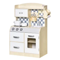 HOMCOM Kids Kitchen Play Cooking Toy Set Pretend Playset, Multiple Storage w/ Sink Cooking Bench Pots Age 3-6 Years, White(m-11)
