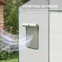 Outsunny Serre de jardin murale adossée avec 1 porte enroulable, bâche PE renforcée, 2 fenêtres, dim. 196L x 77l x 197/178H cm(m-6)
