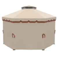 Outsunny Gazebo da Giardino 4x4m Esagonale con Doppio Tetto e Tende Laterali Rimovibili, Marrone(m-10)