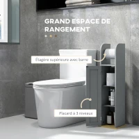 kleankin Meuble de salle de bain support papier toilette avec placard et étagères réglables 20 x 20 x 80 cm gris(m-4)