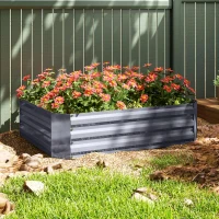 Outsunny Hochbeet aus verzinktem Stahl, Gartenbeet, Pflanzkasten für Garten, Blumenkasten, 120 x 90 x 30 cm, Dunkelgrau(m-7)