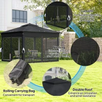 Outsunny 3.36 x 3.36m Pop Up Gazebo Party Tent with Solar-Powered LED Lights, Adjustable Event Shelter with Netting, Black(m-5)