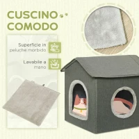 PawHut Casetta per Gatti con Cuscini Lavabili 2 entrate, 39x43.5x40.5cm  Grigio(m-4)