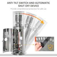 Outsunny 10KW Outdoor Gas Patio Heater Terrace Freestanding Bullet Style Heater with Wheels, Dust Cover, Regulator and Hose, Silver(m-4)