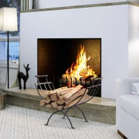 Outsunny Metal Firewood Log Holder Indoor Outdoor Folding Firewood Rack Fireplace Wood Storage Shelf w/ Handles, Black, 60W x 35D x 45Hcm(m-10)