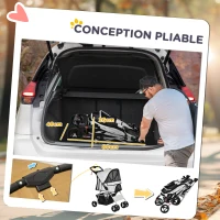 PawHut Poussette buggy pour chiens 75L x 46l x 94H cm pliable imperméable tissu 600D Oxford 4 roues gris(m-5)