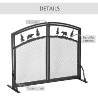 HOMCOM Fire Guard with Double Doors, Metal Mesh Fireplace Screen, Spark Flame Barrier with Tree Decoration for Living Room, Bedroom Decor(m-6)